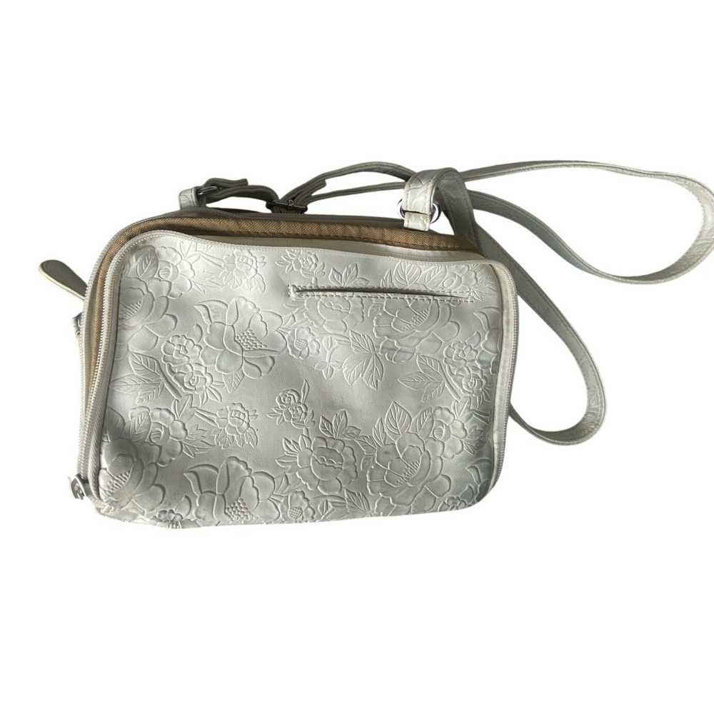 White Embossed Floral Crossbody Bag